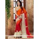 Vibrant Orange And Red Embroidered Work Faux Georgette Shaded Saree
