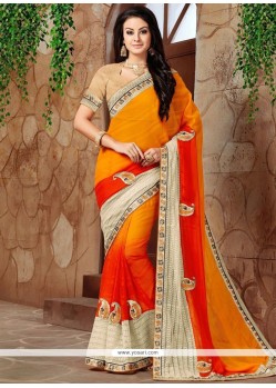 Lively Faux Georgette Orange And Red Shaded Saree