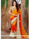 Lively Faux Georgette Orange And Red Shaded Saree