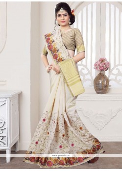 Delightful Art Silk Off White Weaving Work Traditional Saree