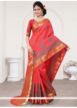 Scintillating Orange Weaving Work Designer Traditional Saree