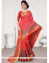 Scintillating Orange Weaving Work Designer Traditional Saree