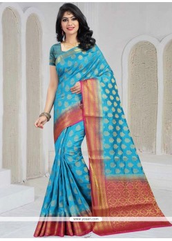 Groovy Blue Weaving Work Art Silk Designer Traditional Saree