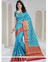 Groovy Blue Weaving Work Art Silk Designer Traditional Saree