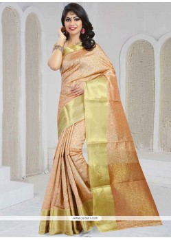 Best Art Silk Peach Weaving Work Traditional Designer Saree