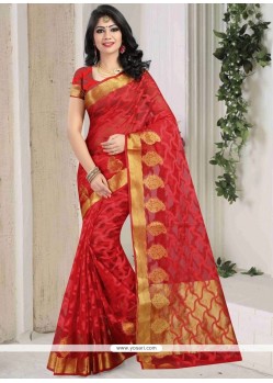 Invigorating Red Weaving Work Traditional Saree