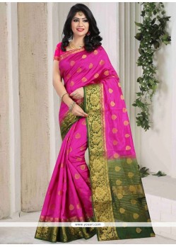 Trendy Art Silk Hot Pink Weaving Work Designer Traditional Saree