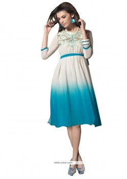 Prominent Embroidered Work Blue And White Faux Georgette Casual Kurti