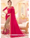 Girlish Crepe Jacquard Beige And Hot Pink Half N Half Designer Saree