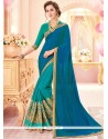 Splendid Faux Georgette Sea Green And Turquoise Half N Half Saree