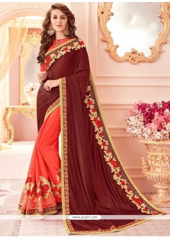 Flawless Art Silk Patch Border Work Designer Half N Half Saree