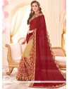 Mesmerizing Faux Georgette Beige And Maroon Half N Half Saree