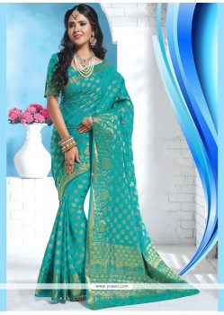 Resplendent Art Silk Sea Green Designer Traditional Saree