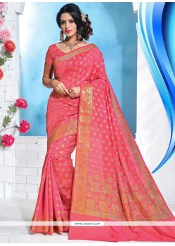 Distinguishable Art Silk Rose Pink Traditional Designer Saree