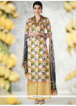 Beautiful Multi Colour Print Work Cotton Designer Palazzo Suit