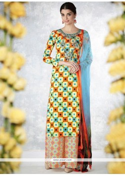 Marvelous Multi Colour Print Work Cotton Designer Palazzo Suit