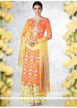 Pleasing Cotton Orange Designer Palazzo Suit