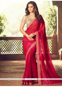 Spellbinding Faux Georgette Embroidered Work Shaded Saree