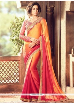 Sparkling Orange And Pink Art Silk Shaded Saree