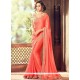 Gorgonize Lace Work Orange Traditional Designer Saree