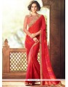 Artistic Red Embroidered Work Faux Georgette Classic Designer Saree