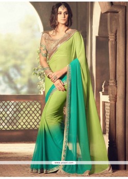 Distinctively Faux Georgette Green Shaded Saree