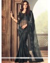 Nice Black Lace Work Faux Georgette Classic Designer Saree