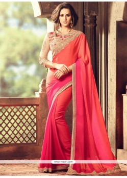 Beckoning Rose Pink Faux Georgette Shaded Saree