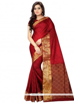 Spectacular Jacquard Silk Maroon Woven Work Traditional Designer Saree