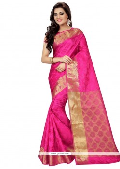 Pristine Jacquard Silk Hot Pink Traditional Designer Saree