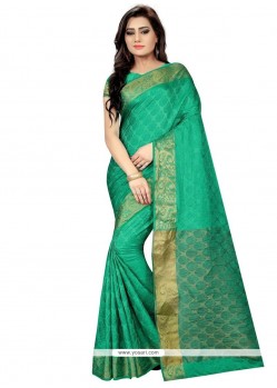 Wonderous Jacquard Silk Sea Green Designer Traditional Saree