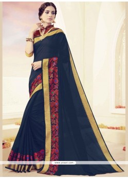 Winsome Polly Cotton Navy Blue Embroidered Work Saree