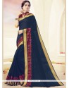 Winsome Polly Cotton Navy Blue Embroidered Work Saree