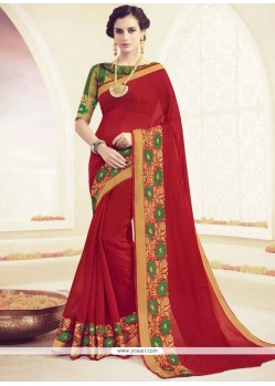 Vivid Polly Cotton Red Classic Saree