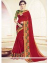 Vivid Polly Cotton Red Classic Saree