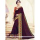 Fetching Wine Embroidered Work Polly Cotton Classic Saree