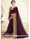 Fetching Wine Embroidered Work Polly Cotton Classic Saree