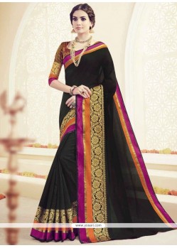 Chic Embroidered Work Black Polly Cotton Classic Saree