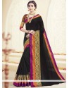 Chic Embroidered Work Black Polly Cotton Classic Saree