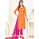 Jazzy Embroidered Work Orange Linen Churidar Suit