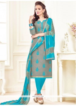 Sumptuous Linen Embroidered Work Churidar Suit