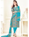 Sumptuous Linen Embroidered Work Churidar Suit