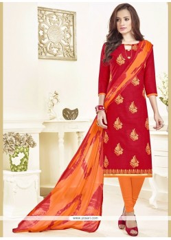 Buy Fascinating Linen Red Embroidered Work Churidar Suit | Churidar ...