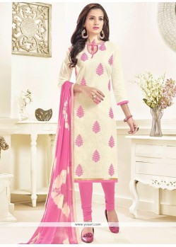 Incredible Linen Embroidered Work Churidar Suit