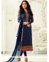 Radiant Faux Georgette Lace Work Churidar Designer Suit