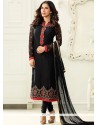 Tempting Faux Georgette Black Embroidered Work Churidar Designer Suit