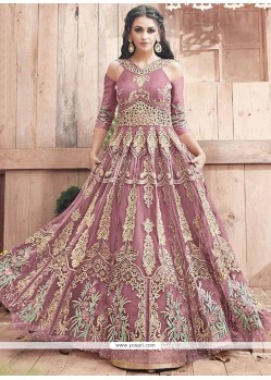 Strange Resham Work Pink Floor Length Anarkali Suit