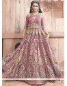 Strange Resham Work Pink Floor Length Anarkali Suit