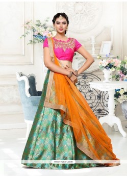 Buy Prepossessing Green And Red Lace Work Lehenga Choli | Designer ...