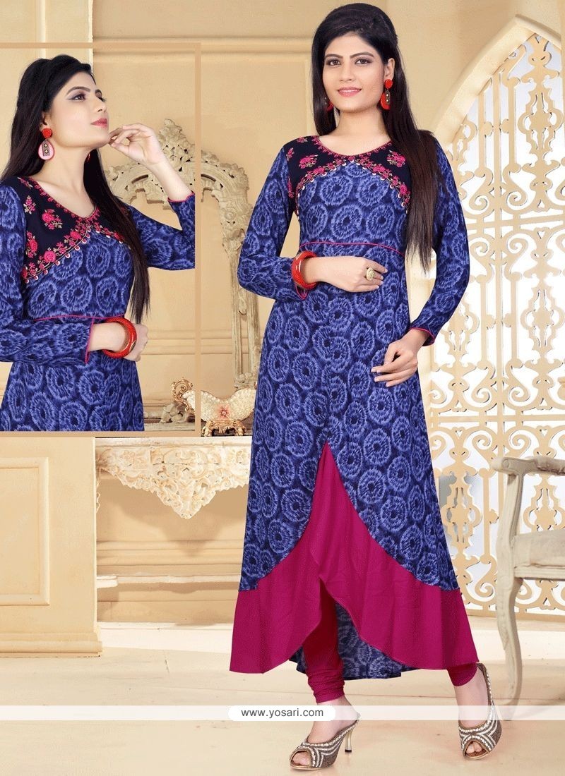 Buy Orphic Rayon Blue Party Wear Kurti | Party Wear Kurtis